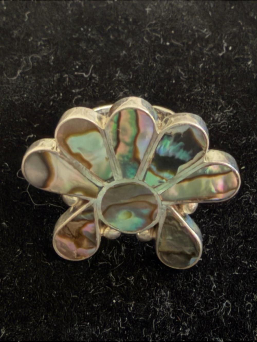 Vintage Taxco Sterling Silver Sunface Ring Abalone  Inlay Size 5.5